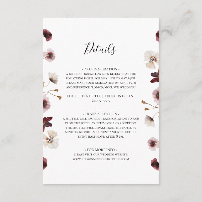 Copper Burgundy Wildflower Details Enclosure Card (Front)