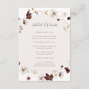 Copper Burgundy Wildflower   Schedule of Events Enclosure Card