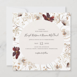Copper Burgundy Wildflower   Square Wedding Invitation