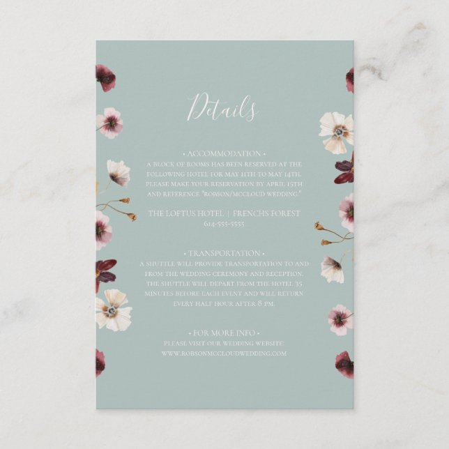 Copper Burgundy Wildflower | Teal Details Enclosure Card (Front)