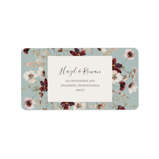 Copper Burgundy Wildflower | Teal Return Address Label (Front)