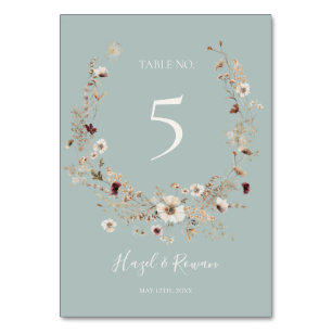 Copper Burgundy Wildflower   Teal Table Number