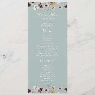Copper Burgundy Wildflower   Teal Wedding Program Programme