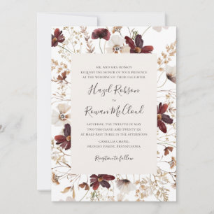 Copper Burgundy Wildflower Traditional Wedding Invitation