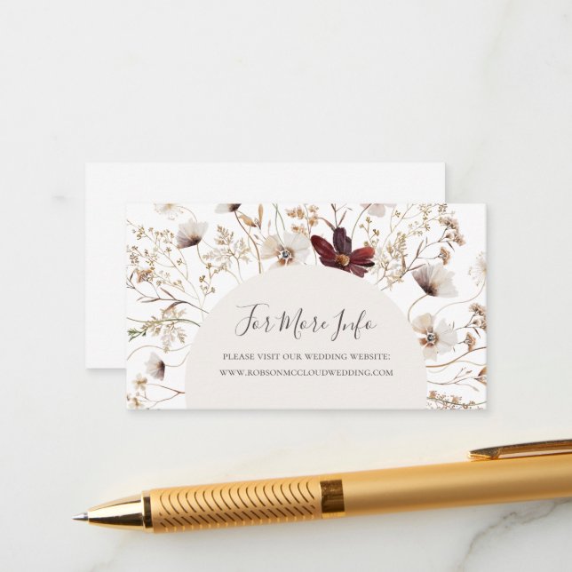 Copper Burgundy Wildflower Wedding Website Enclosure Card (Front/Back In Situ)