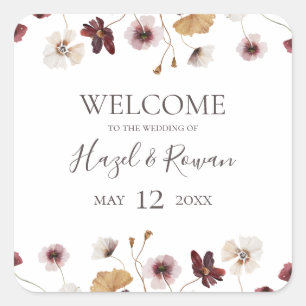Copper Burgundy Wildflower Wedding Welcome Square  Sticker