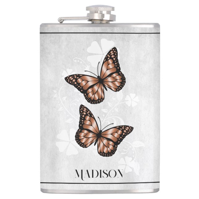 Copper Butterfly Floral Flask (Front)