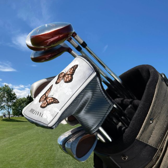 Copper Butterfly Floral Golf Head Cover (Copper Butterfly Floral Personalized Golf Head Cover)