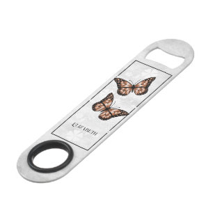 Copper Butterfly Floral Personalised Bar Key