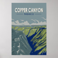 Copper Canyon Mexico Travel Art Vintage