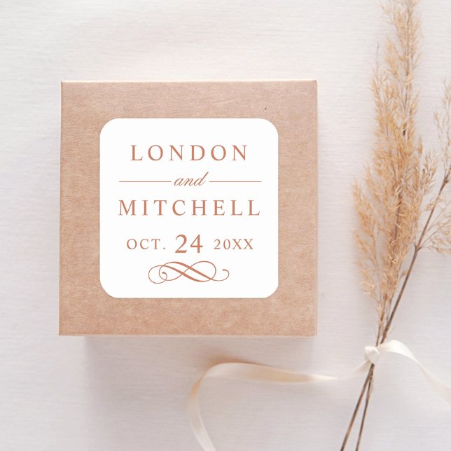 Copper Classic Elegance Wedding Monogram White Square Sticker (Creator Uploaded)