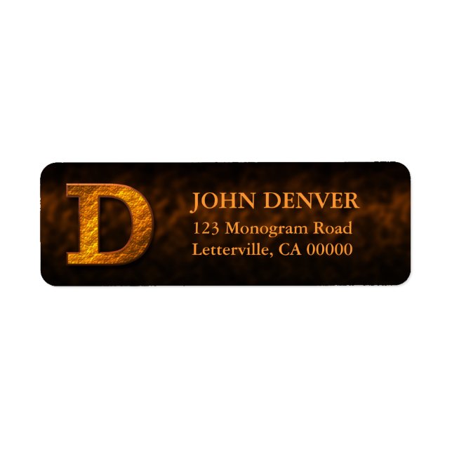 Copper Colour Monogram D Return Address Labels (Front)