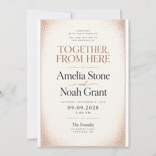Copper Confetti Modern Wedding Invitation (Front)