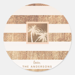 Copper & Cream Tropical Palm Trees Modern Wedding Classic Round Sticker