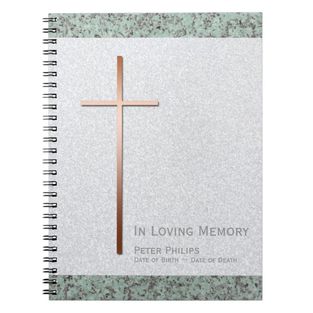 Copper Cross Stone 2 Funeral Memorial Guest Book (Front)