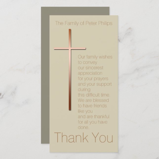 Copper Cross Sympathy Thank You Choose Colour (Front/Back)