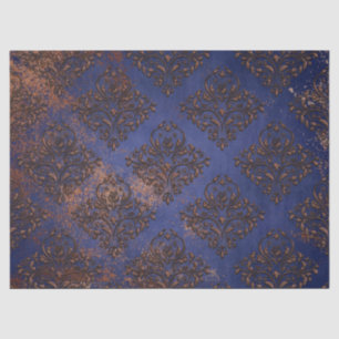 Copper Damask on Purple Blue Decoupage Tissue Paper