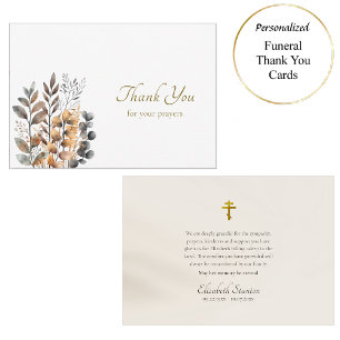 Copper, Dark Blue Boho Flowers Orthodox Funeral    Thank You Card