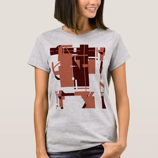 Copper Dark Brown MCM-like Geometric Abstract Art T-Shirt (Front)