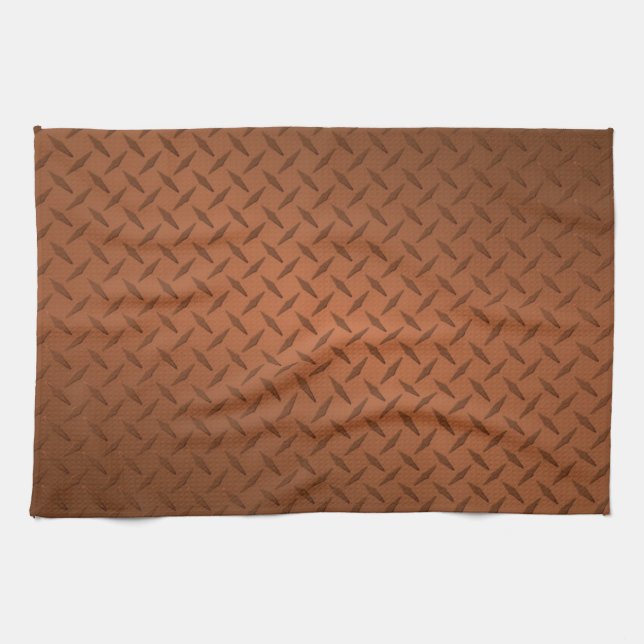 Copper Diamondplate Look Pattern Tea Towel (Horizontal)
