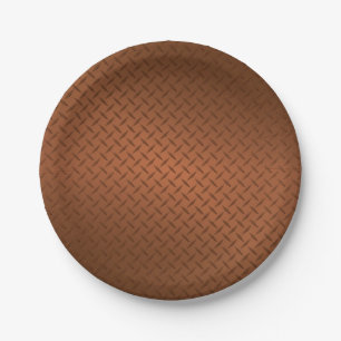 Copper Diamondplate Pattern Look Paper Plate