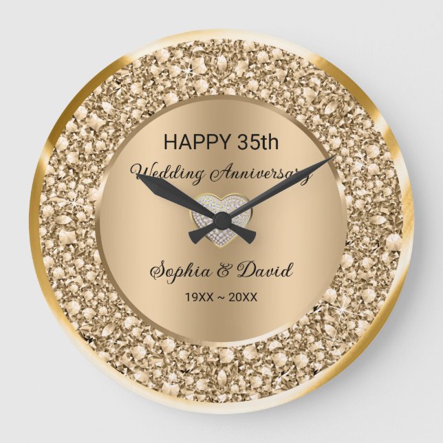 Copper Diamonds Wedding Anniversary  Large Clock (Front)