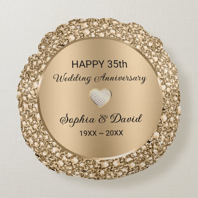 Copper Diamonds Wedding Anniversary  Round Cushion (Front)