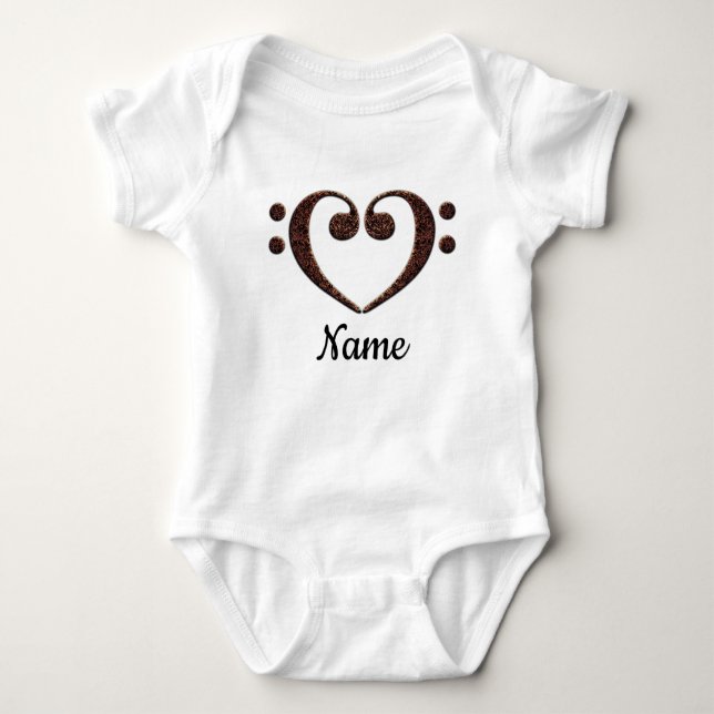 Copper Double Bass Clef Heart Customised Baby Bodysuit (Front)