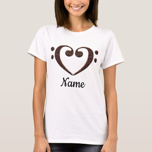 Copper Double Bass Clef Heart Customised T-Shirt (Front)