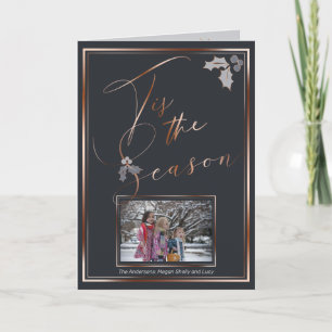 Copper Dusty Blue Tis the Season Your Photo Card