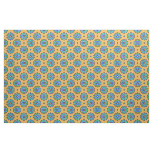 Copper Edged Blue Green Flowers on Gold Fabric (Fat Quarter)