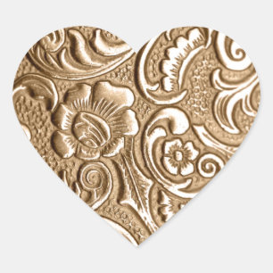 Copper embossed floral pattern. heart sticker