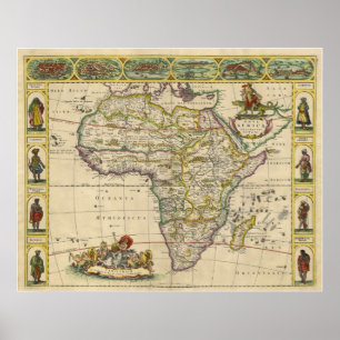 Copper Engraved Map of Continental Africa in 1660 Poster