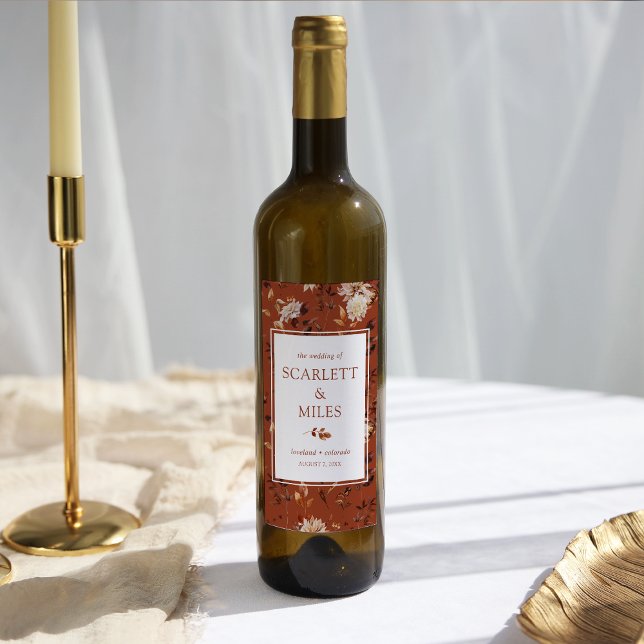 Copper Fall Terracotta Foliage Wedding Favour Wine Label (Copper Fall Terracotta Foliage Wedding Favor Wine Label by Painted Paperie
)