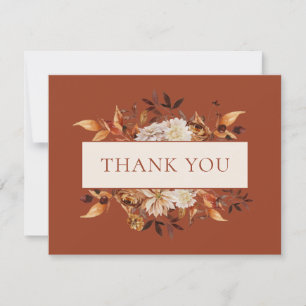 Copper Fall Terracotta Leaves Floral Thank You Card