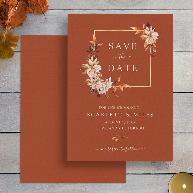 Copper Fall Watercolor Floral Wedding Save The Date (Elegant Copper Fall Watercolor Floral Wedding Save The Date by Painted Paperie
)