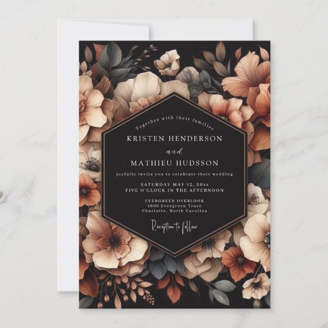 Copper Floral Chiaroscuro Wedding Invitation (Front)