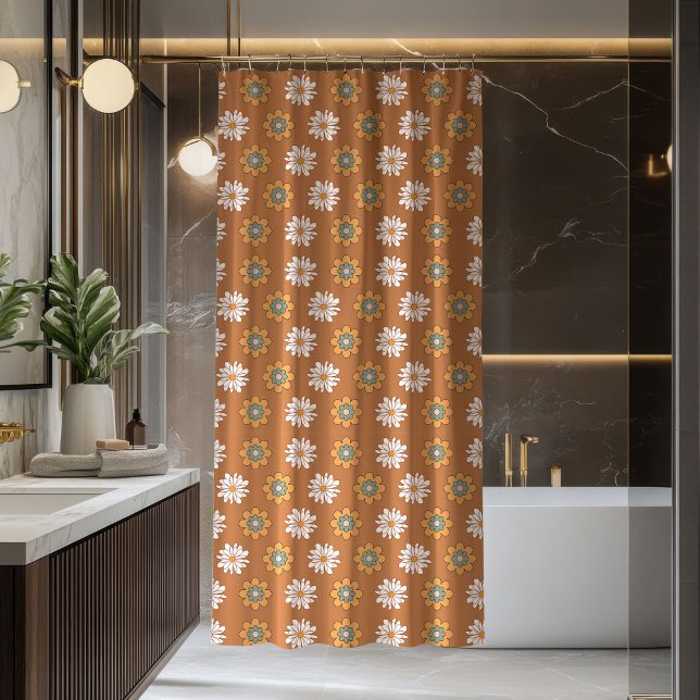Copper Floral Curtain Pastel Boho Bathroom (Copper Floral Curtain Pastel Boho Bathroom)