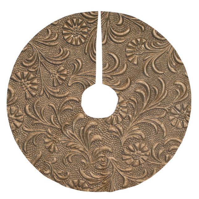 Copper Floral: Embossed Panel Art. Brushed Polyester Tree Skirt (Front)