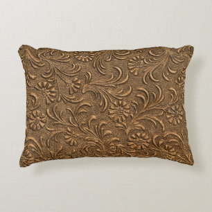 Copper Floral: Embossed Panel Art. Decorative Cushion