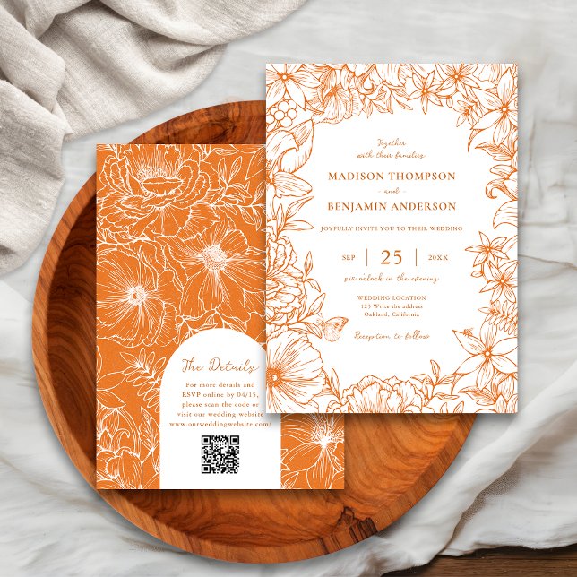 Copper Floral Garden Arch RSVP QR Code Wedding Invitation (Creator Uploaded)