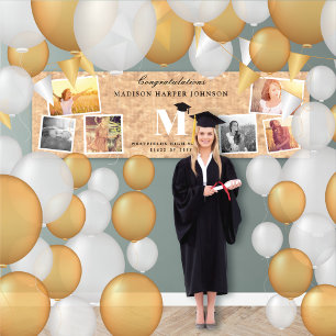 Copper Foil Monogram 6 Photo Chic Graduation Party Banner