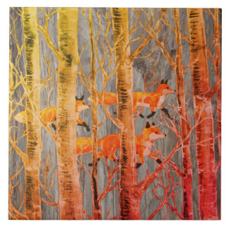 Copper Fox Woods on Grey Stone Autumn Batik Look Tile
