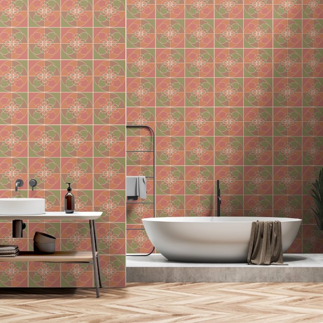 Copper Geo Ceramic Tiles Wallpaper (Bathroom)