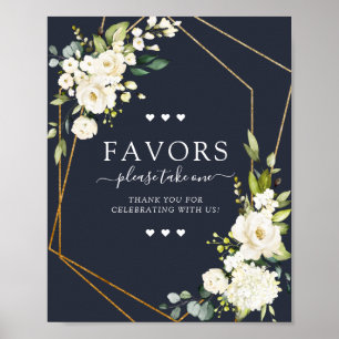 Copper Geometric Blue White Floral Favours Sign
