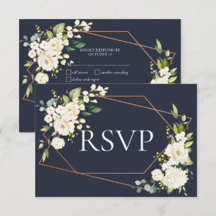 Copper Geometric Blue White Floral RSVP Card