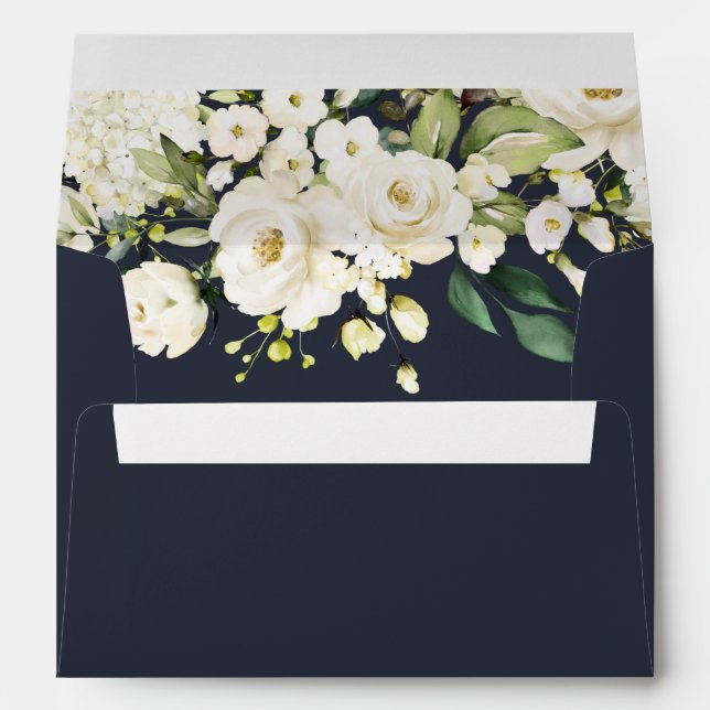 Copper Geometric Blue White Floral Wedding Envelope (Back (Bottom))