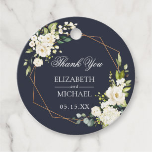 Copper Geometric Blue White Floral Wedding Favour Tags