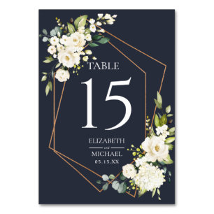 Copper Geometric Blue White Floral Wedding Table Number