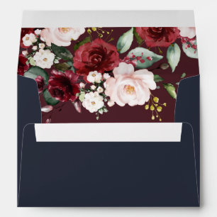 Copper Geometric Burgundy Blue Floral  Wedding Envelope